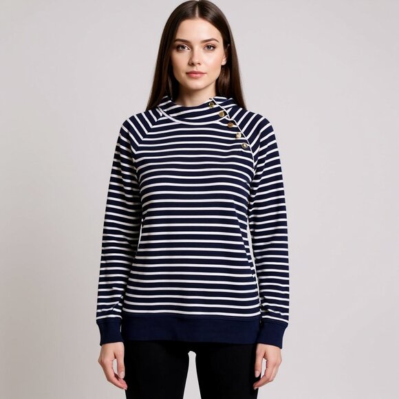 Lauren Ralph Lauren Women’s Crew Neck Hoodie Blue Striped Top Size Medium - Picture 14 of 14